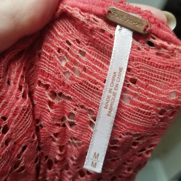 Free People Strawberry Maxi Dress Knit Lace Crochet Back  Coral Pink M - Picture 4 of 12